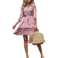 thumbnail image 1 of Franhais Women Half Sleeves Sleeve Dress with Flower Pattern, Ruffle Decoration Bohemian Summer Clothing, 1 of 9
