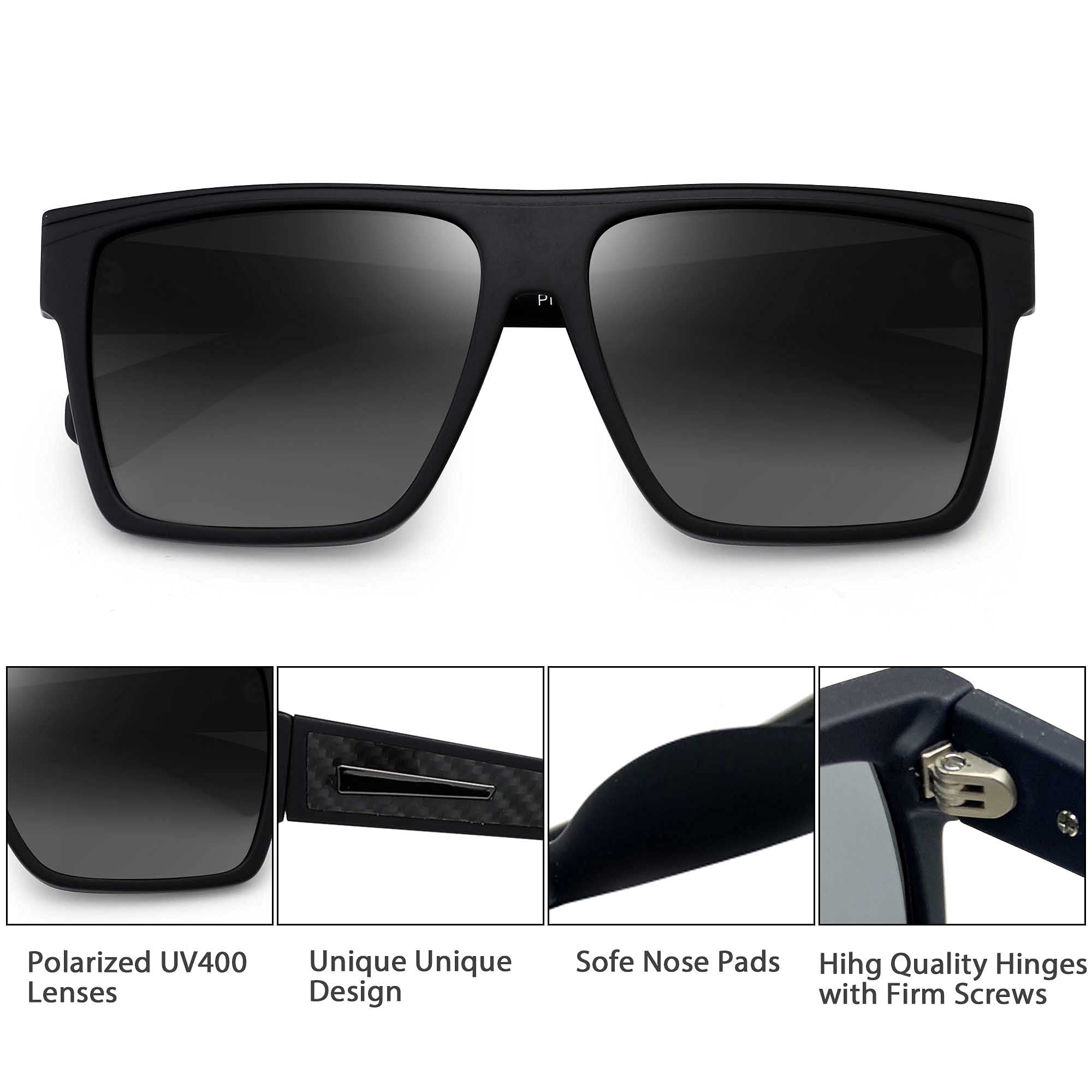 JIM HALO Retro Polarized Sunglasses Men Women Flat Top Square Driving  Glasses（Matte Black Frame / Polarized Grey Lens ) 