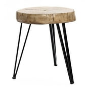Faux Wood Top Side Table with Metal Legs - Indoor Outdoor Accent Table