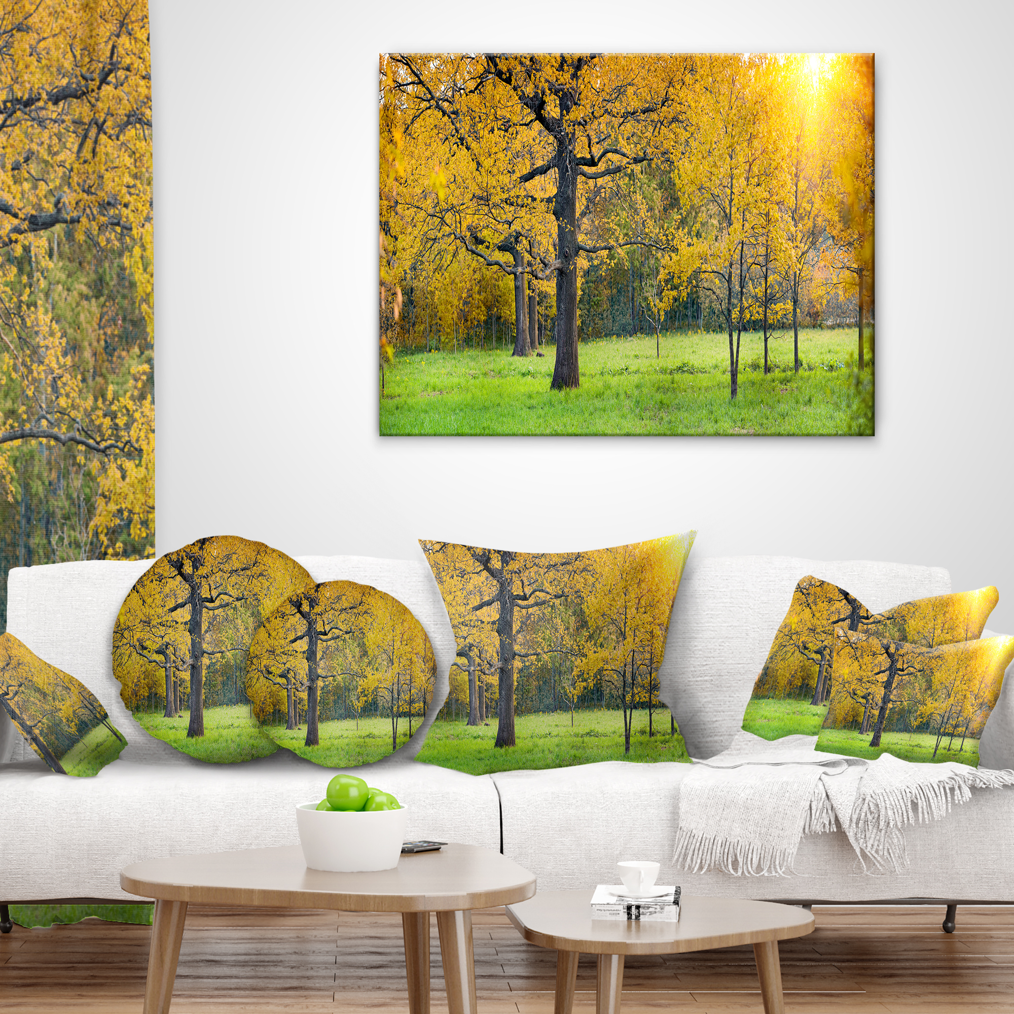Designart Sunny Park with Oak Panorama - Landscape Printed Throw Pillow - 18x18