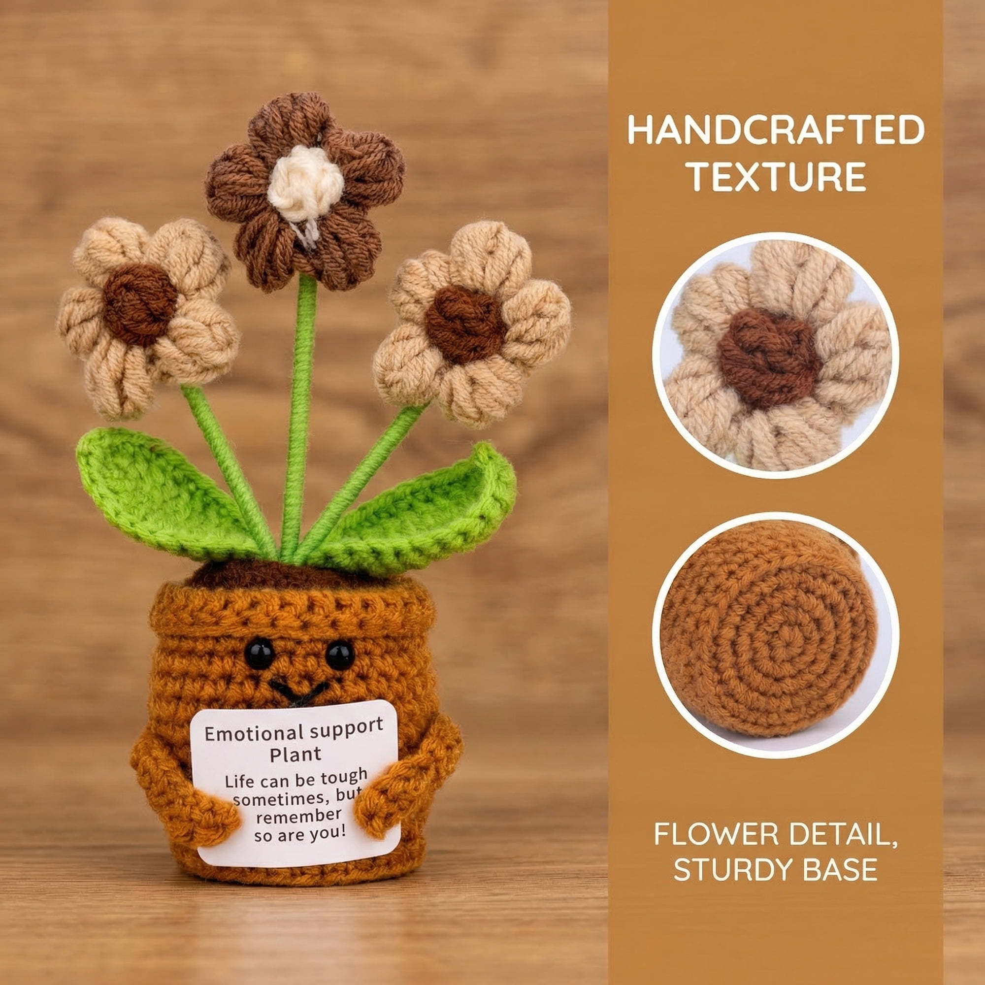 Unique Bargains 2Pcs Handmade Crochet Potted Knitted Plant Small Yellow Brown Red 4.3in