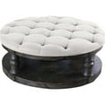 thumbnail image 2 of JERFIT 48 Inch Round Coffee Table with Shelf, Antique Grey Finish, Tufted Fabric Top, Rustic Solid Wood Base for Living Room, 2 of 6