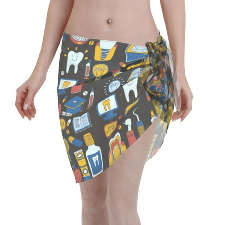 Disketp Teeth Women Swimsuit Cover Up Short Chiffon Summer Beach Sarong Bikini Wrap Skirt Bathing Suit