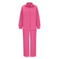 thumbnail image 4 of Deals Womens 2 Piece Fall Outfits Long Sleeve Button Down Shirt and Wide Leg Pant Sets Loose Casual Streetwear (S, Hot Pink), 4 of 6