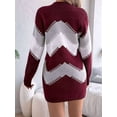 thumbnail image 6 of Women Sweater Dress Color Block Casual Fall Long Sleeve Knit Crewneck Short Dresses Wine Red M, 6 of 9