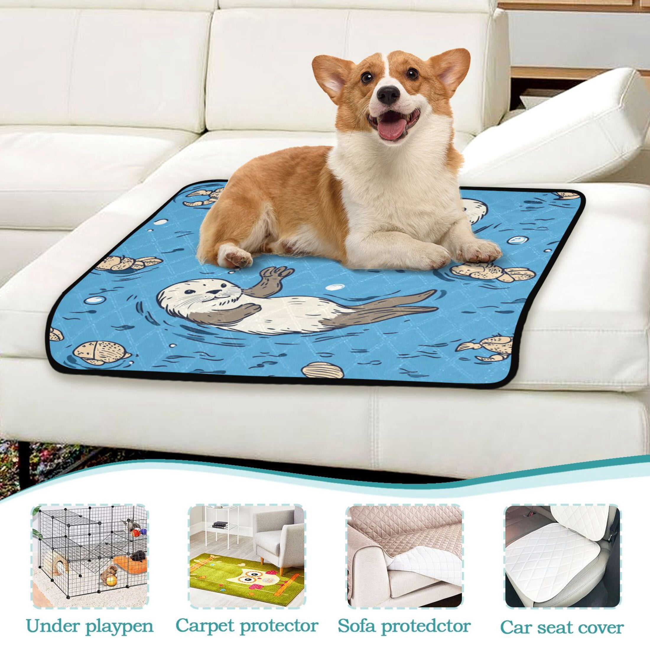 Qxltty Cute Otter Pattern Cat litter Pads Pet Set of 2 Diaper Mats Center Anti-leakage Layer Absorbent Soft and Comfortable