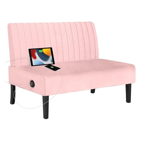 Mini Small Comfy Couch Armless Loveseat Sofa for Bedroom with USB Port, Couches for Small Spaces Living Room, Apartment Office Dorm (Pink)