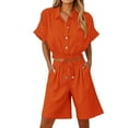 thumbnail image 2 of Heisall Women's Button-Down Cropped Tops Short Sleeve Linen Pocket Shirts with Lapel Collar + Shorts Set, 2 of 7