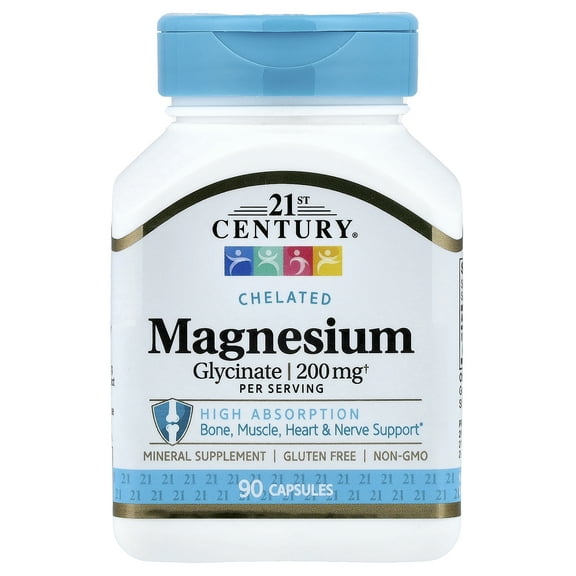 21st Century Chelated Magnesium Glycinate, 90 Capsules, (100 mg per Capsule)