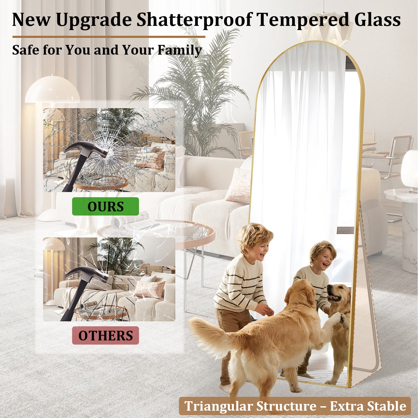 AUROMIR 59"x16" Arched Full Length Mirror Floor Mirror Full Body Standing Mirror, Gold