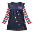 thumbnail image 3 of Little Girls Dresses Long Sleeve Star Embroidered Spring Autumn Rainbow Sleeve Two Pocket A Line Dress Fall Clothes Size 6-7T, 3 of 9