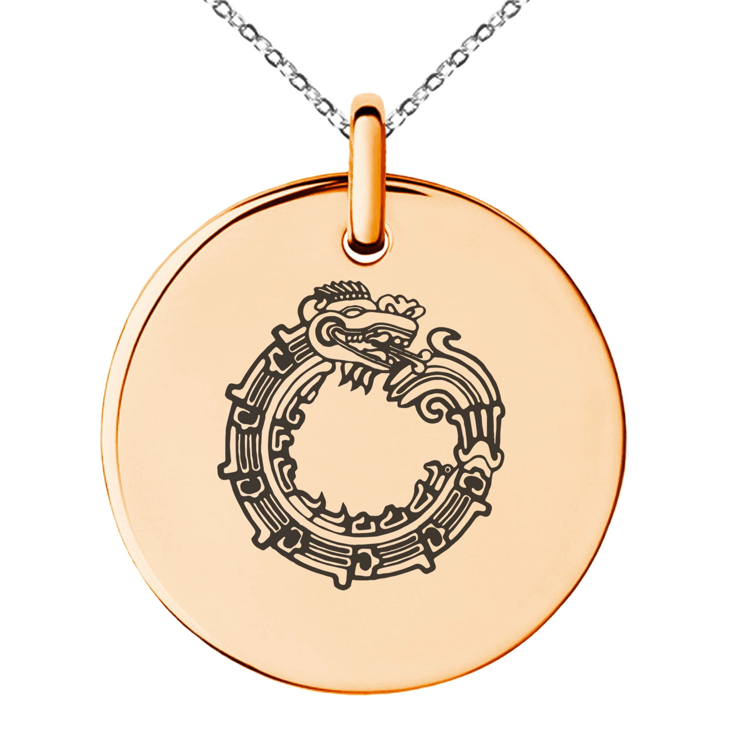 Stainless Steel Aztec Ouroboros Serpent Rune Engraved Small Medallion ...