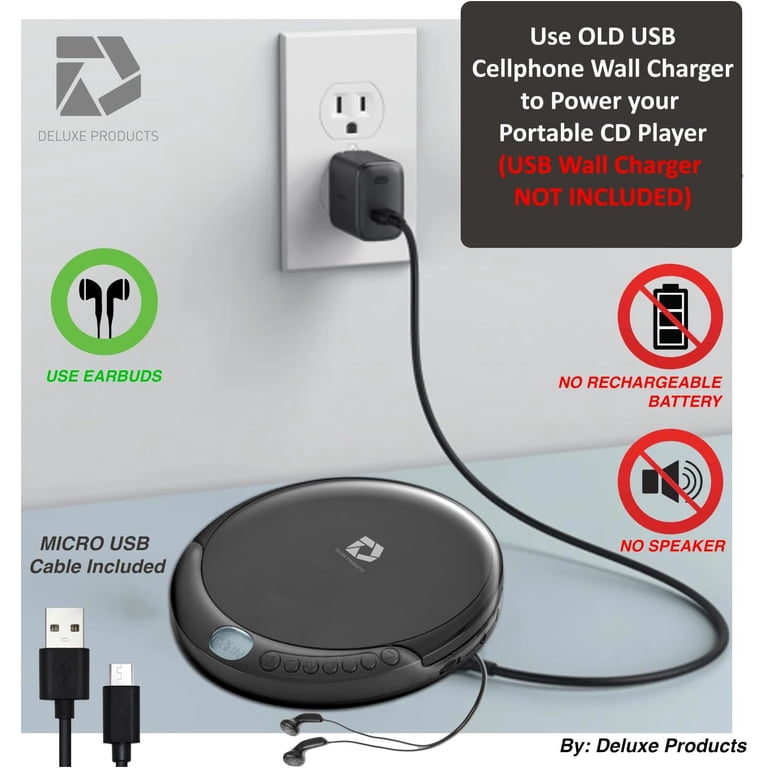Deluxe Handheld Personal CD Player with Micro USB, Stereo Earbuds