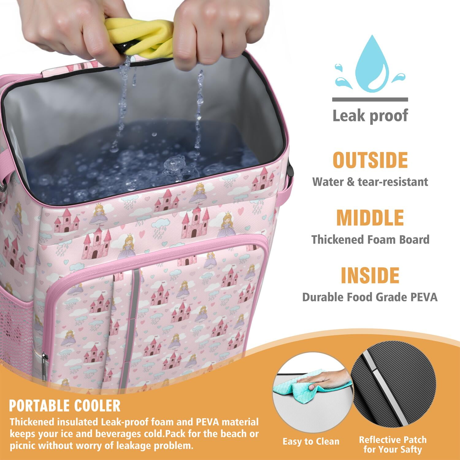 Travel Cooler Bag - Princess Castle Cloud Pattern Camping Beer Cooler Backpack with Bottle Opener- Waterproof Insulated Picnic Backpacks - Cooler Bag for Beach