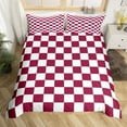 thumbnail image 2 of Erosebridal Burgundy Check Plaid Comforter Cover White Red Checkerboard Bedding Set,Teen Adults Aesthetic Geometric Bed Set Modern Room Decor Zipper(No Comforter), 2 of 5