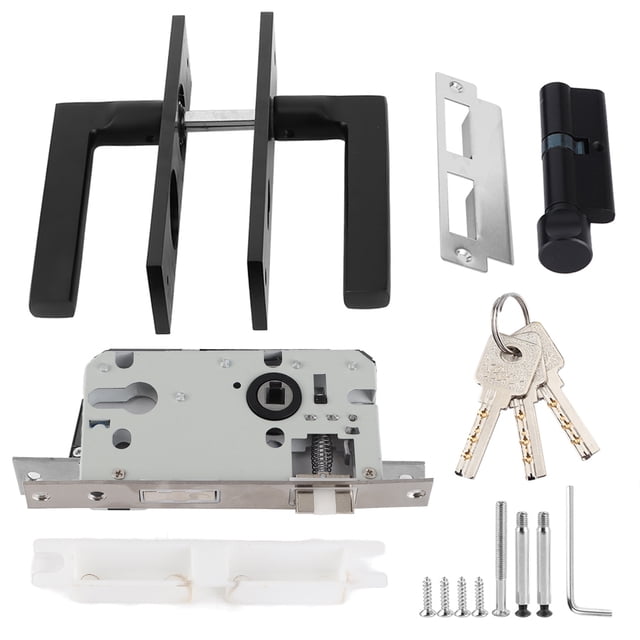 Cerradura de aluminio para puerta de dormitorio, cerradura de seguridad para el hogar, manija para dormitorio con llaves, tornillo negro