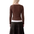 thumbnail image 3 of INSPIRE CHIC Women's Henley Shirts Ribbed Tops Scoop Neck Long Sleeve Contrast Lace Ttim Button Pointelle Front Knit Slim Fit Y2K Casual Going Out Blouses X Small Coffee, 3 of 5