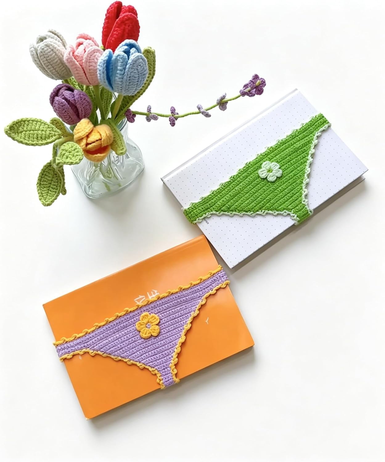 Handmade Crochet Bikini Bookmarks Funny Underwear Shaped Bookmark Page Holder for Books Unique Gag Gift for Book Lovers (Green)