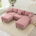 thumbnail image 4 of Newest Boucle Fabric U Shape Sectional 3-seater Sofa Couch,Distinctive Shell-shaped Armrests,2 Movable Ottomans,Cylindrical Legs Wrapped,Self-fabric,Pink Color, 4 of 17