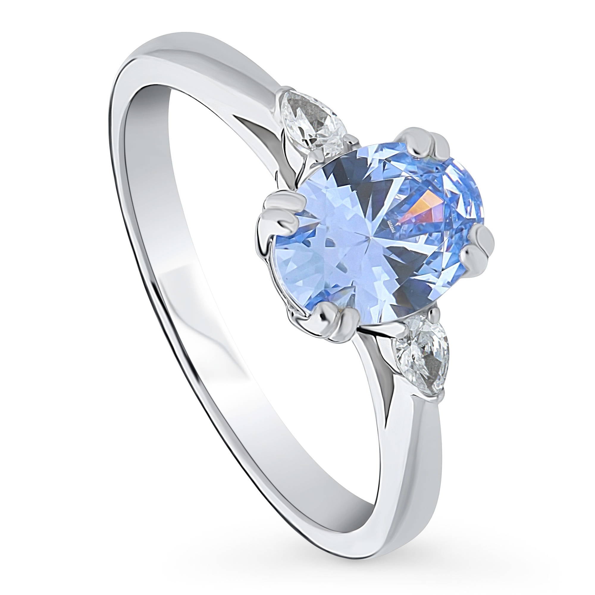Blue Bezel Set Center Cubic Zirconia Butterfly Ring Rhodium Plated Sterling Silver
