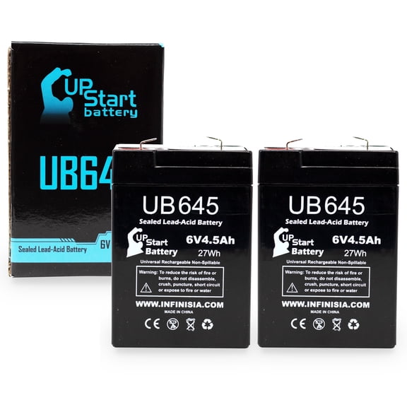 2x Pack - Compatible Storage Battery Systems S640 Battery - Replacement UB645 Universal Sealed Lead Acid Battery (6V, 4.5Ah, 4500mAh, F1 Terminal, AGM, SLA) - Includes 4 F1 to F2 Terminal Adapters