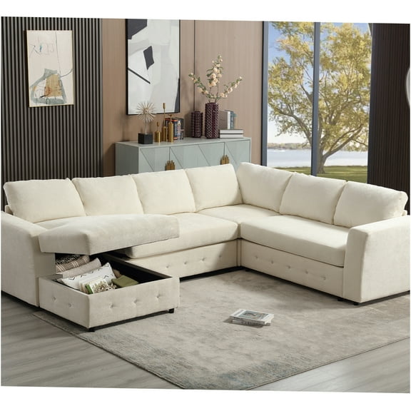 JERFIT Oversized U-Shaped Sectional Sofa with Storage Chaise, Chenille Fabric, Modern Modular Couch for Living Room, Beige