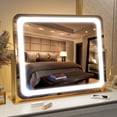 thumbnail image 1 of FENNIO Vanity Mirror with Lights 22"x19", LED Lighted Makeup Mirror, Large Makeup Mirror with Lights, Touch Screen with 3-Color Lighting, 5X Magnification, Dimmable, for Vanity Desk Tabletop, Bedroom, 1 of 7