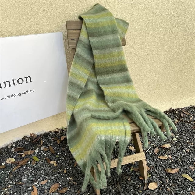 Nvzi Bufanda a cuadros, bufandas gruesas, bufanda de manta gruesa y cálida de gran tamaño para invierno, rayas verdes