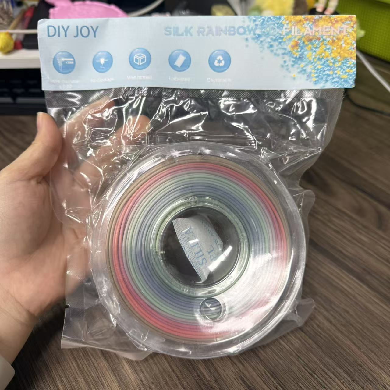 DIY JOY Rainbow PLA+ Filament, 1kg Neatly Wound Silk 3D Printer PLA Plus Filament 1.75mm+/ -0.02mm, Fast Color Change Each 8 Meters, Suitable for Most FDM Printers(Rainbow)
