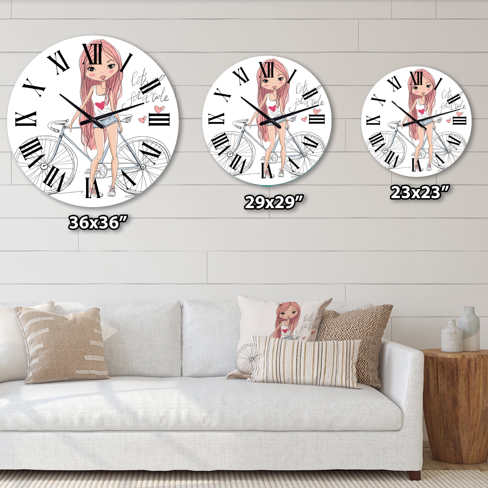 Designart 'Young Girl With Bicycle' Children'S Art Wall Clock