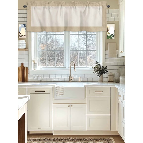 Kitchen Valances for Window, Farmhouse Vintage Pastoral Style Burlap Texture Light Filtering Rod Pocket Valance Curtain, Retro Linen Short Curtains Window Topper for Bedroom Living Room 54x18in