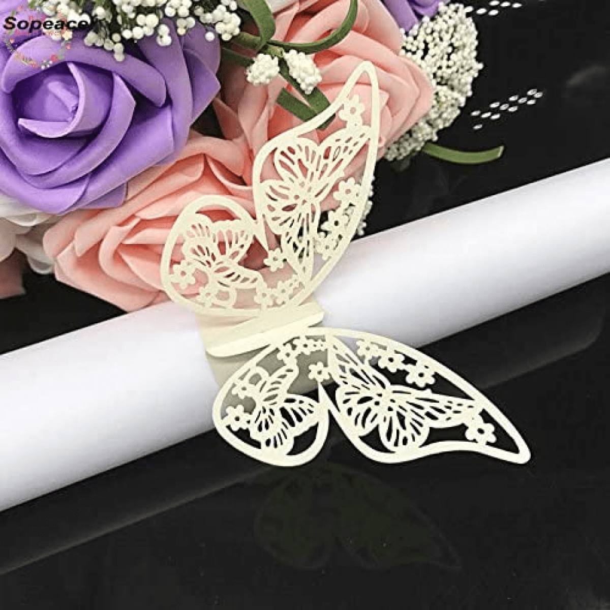 Wekity Set of 50 Butterfly Laser Cut Paper Napkin Rings Holders Party