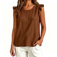 thumbnail image 4 of IUYRTFE Women's Ruffle Sleeve Round Neck Tank Top 100% Cotton Linen Loose Fit Summer Casual Blouse, 4 of 5