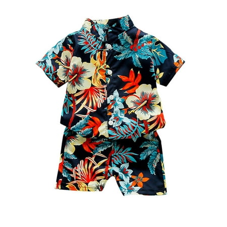 

DNDKILG Infant Baby Toddler Boy Summer Beach Outfits Floral Shirts and Shorts Set Clothes Set Short Sleeve with Red 6M-6Y 120