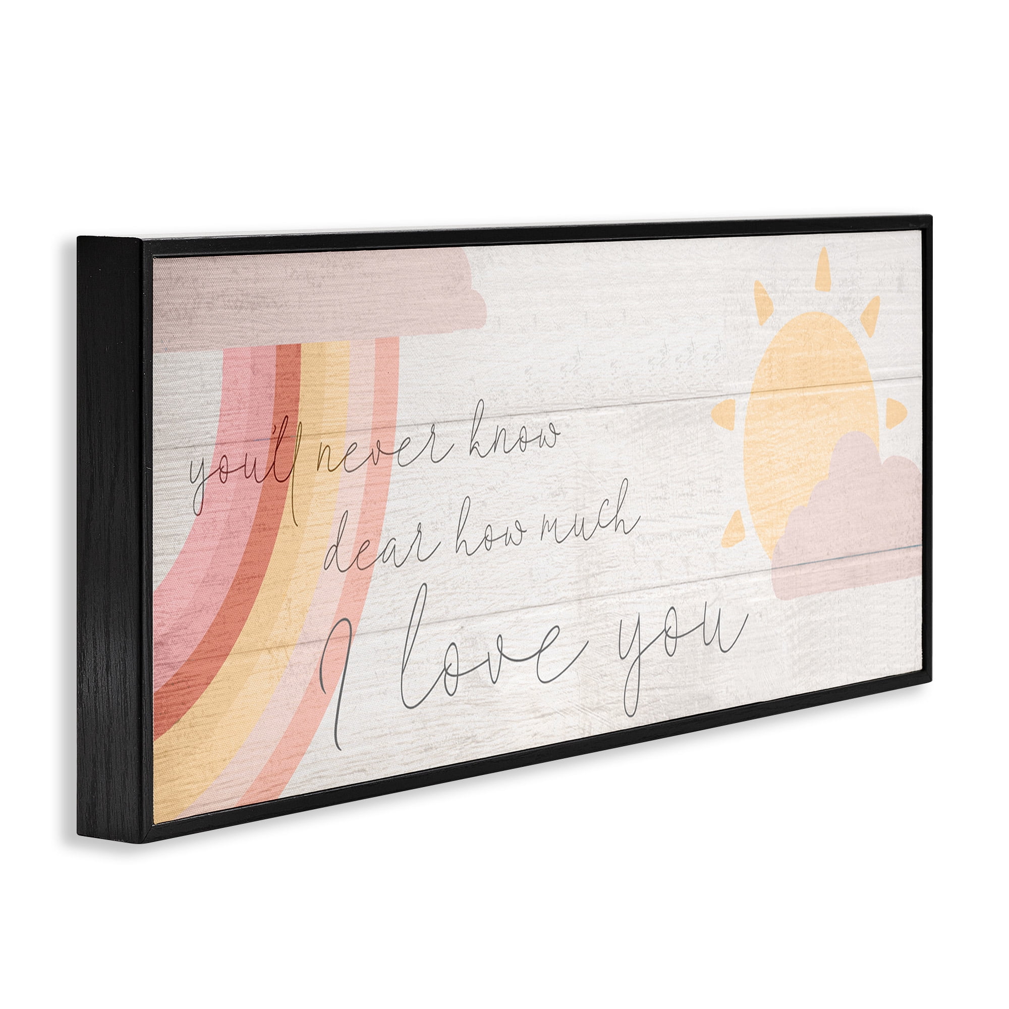 Stupell Industries Love You Pink Rainbow Phrase Typography Painting Black Framed Art Print Wall Art, 30 x 13