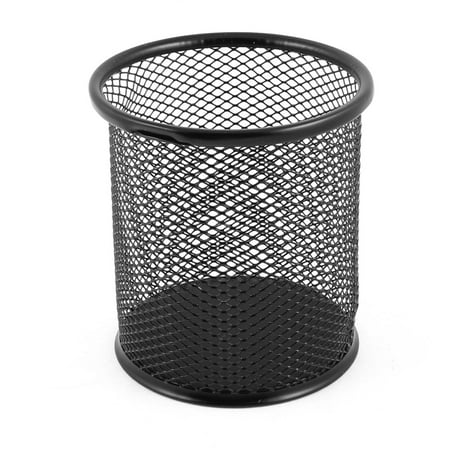 Unique Bargains Black Metal Mesh Cylinder Shaped Pen Pencil Eraser Holder