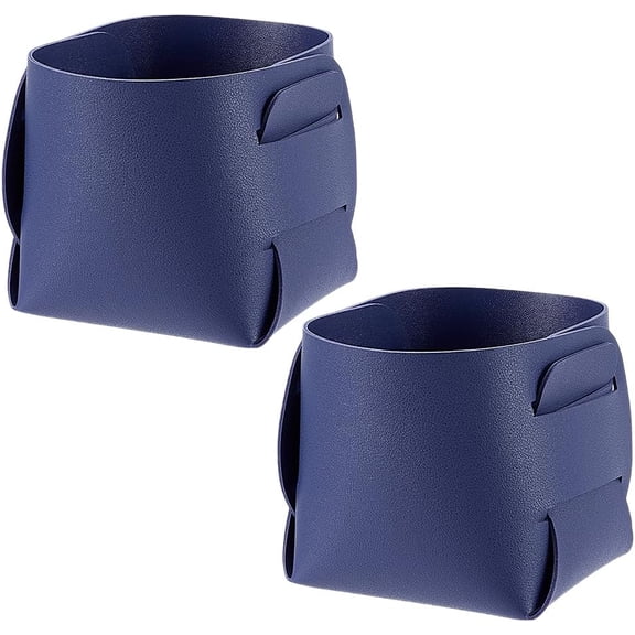 2 Pack Makeup Brush Holder Dark Blue Leather Pen Holder Foldable Pen Cup Brush Jewelry Storage Holder Portable Desk Organizers and Accessories for Traveling Office Vacation 3.94x3.94 Inch Blue