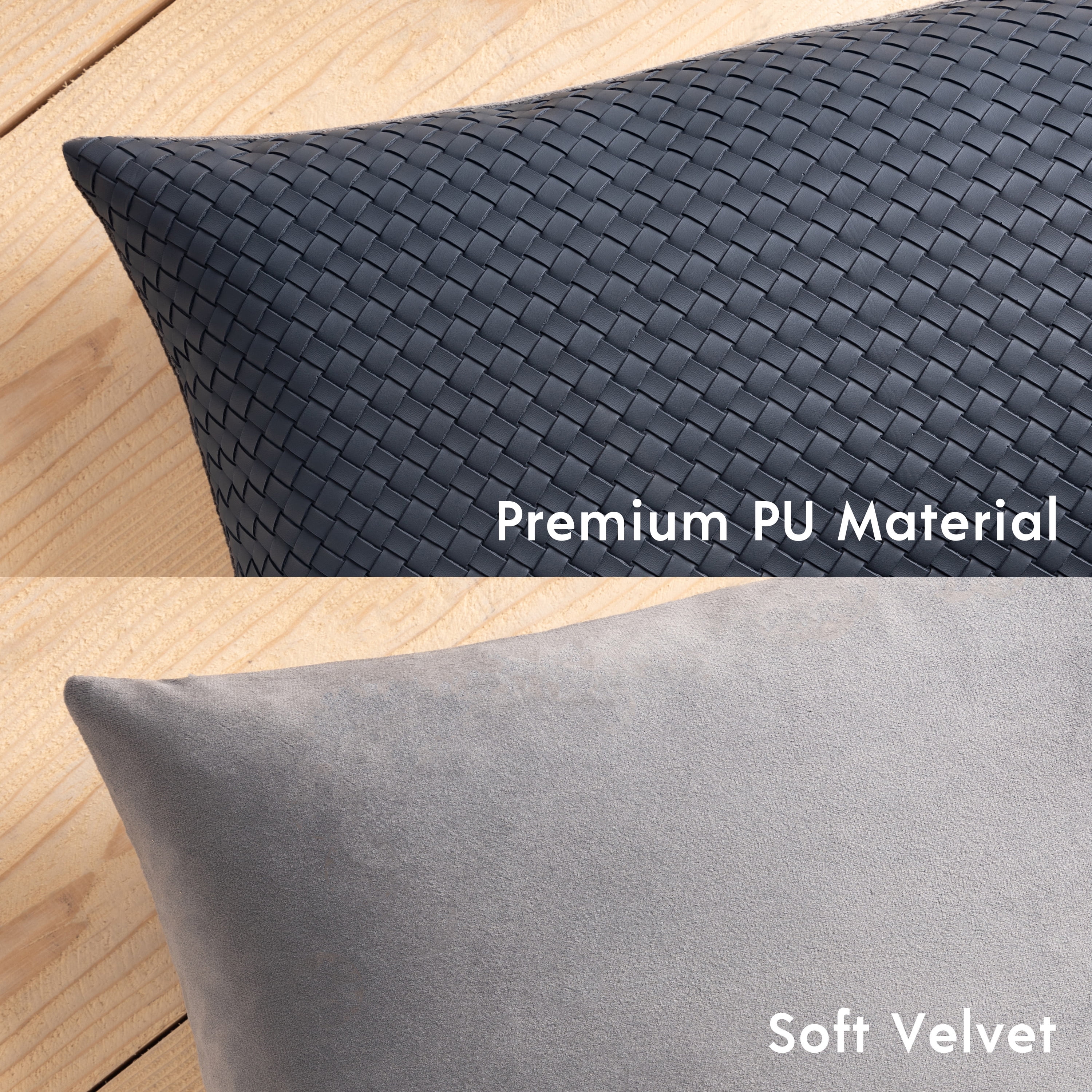 Phantoscope Modern Faux Leather Woven Square Cusion Solid Accent Decorative Throw Pillow for Couch, 18" x 18", Dark Gray, 2 Pack