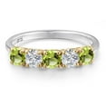 thumbnail image 3 of Gem Stone King 925 Silver and 10K Yellow Gold Green Peridot and Lab Grown Diamond Wedding-Bands Ring for Women | 1.44 Cttw | Round 4MM | Gemstone August Birthstone | Size 7, 3 of 6