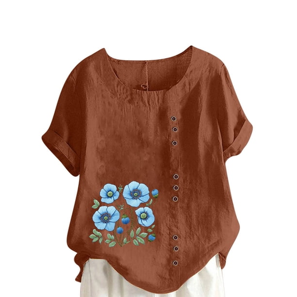 Túnica de Manga Corta Tops para las Mujeres Océano Pescado Impreso Blusa, Ropa Casual Ver Botón Arriba Camiseta