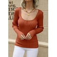 thumbnail image 3 of rrhss Women Sexy Sweaters Low Cut Scoop Neck Bodycon Long Sleeve Pullover Tops, 3 of 6