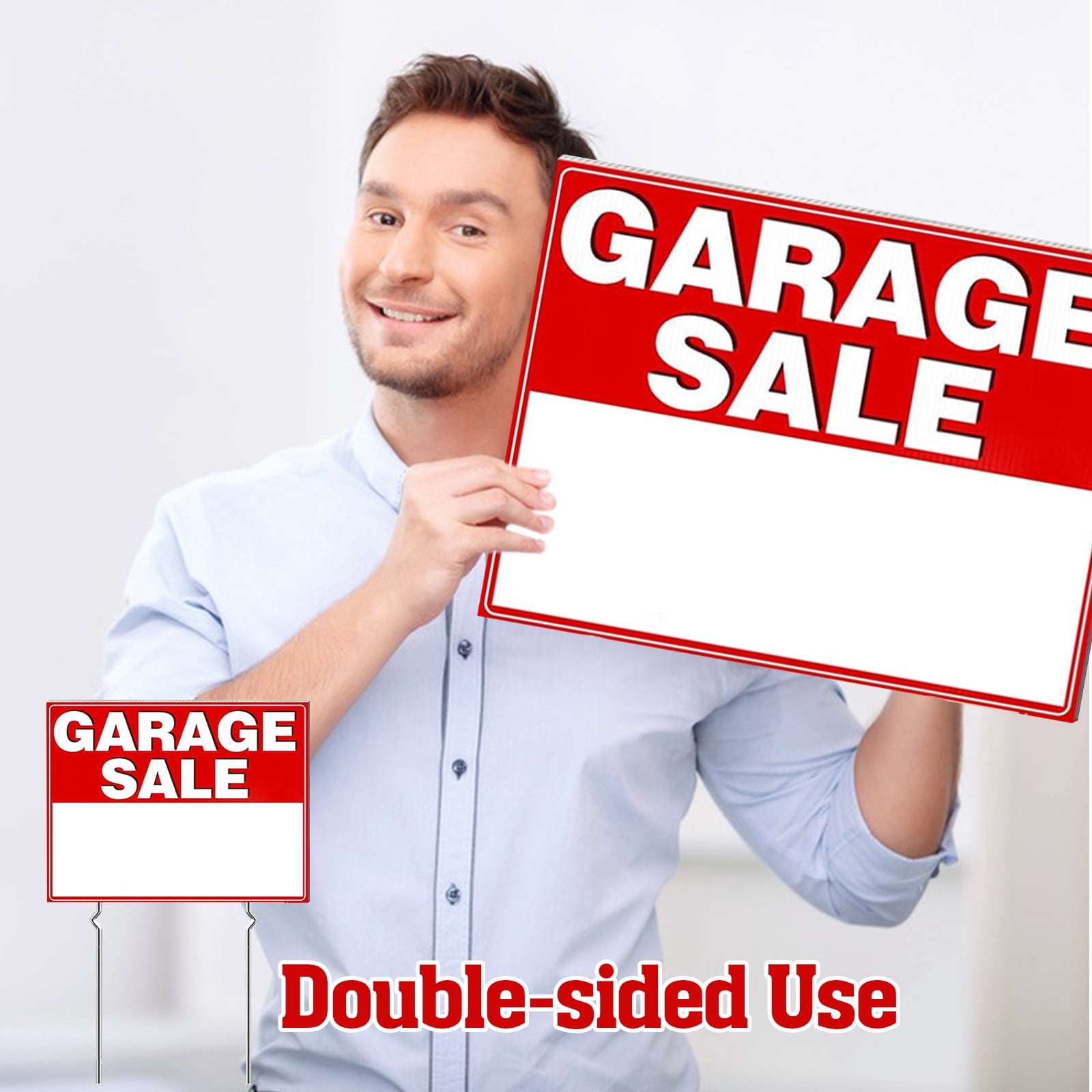 VEGCOO Garage Sale Kit (5 Pcs) 13x17 inch with Metal Stakes & 4 Price Stickers - Reusable Double-Sided Weatherproof Garage Sale Signs, Directional Arrow Sign for Yard Sales Supplies, Weatherproof