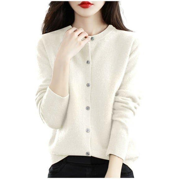 Cardigans for Women Plus Sizes Women's Solid Color Long Sleeved Round Neck Knitted Sweater Thin Cardigan Sweater Top