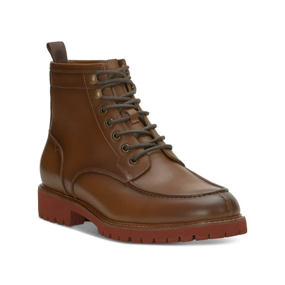 VINCE CAMUTO Mens Brown Heel Pull-Tab Waterproof Cushioned Kameil Round Toe Block Heel Lace-Up Leather Boots Shoes 9 M