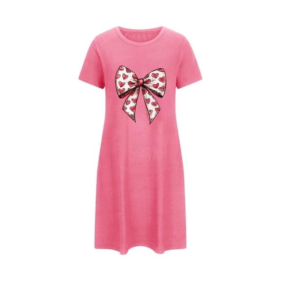 Betivan Women's Plus Size Valentine's Day Nightgown, Chest Printed Crew Neck Short Sleeve Short Nightdress, Comfy Homewear