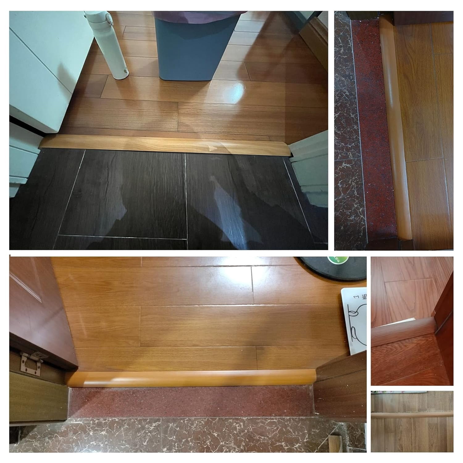 Floor Transition Strip Wood to Tile, Self Adhesive PVC Plastic Threshold Reducer Step Down 3/4 Inch for Vinyl Flooring Uneven Floors, Carpet Edge Trim Molding
