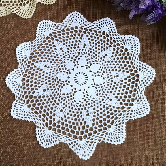 AUQ Cotton Handmade Crochet Lace Tablecloth Doilies Doily,Round,White,16"