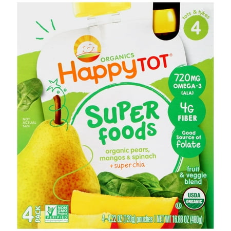 Happy Tot® Superfoods Organic Pears, Mangos & Spinach + Super Chia Fruit & Veggie Blend 4-4.22 oz. Pouches