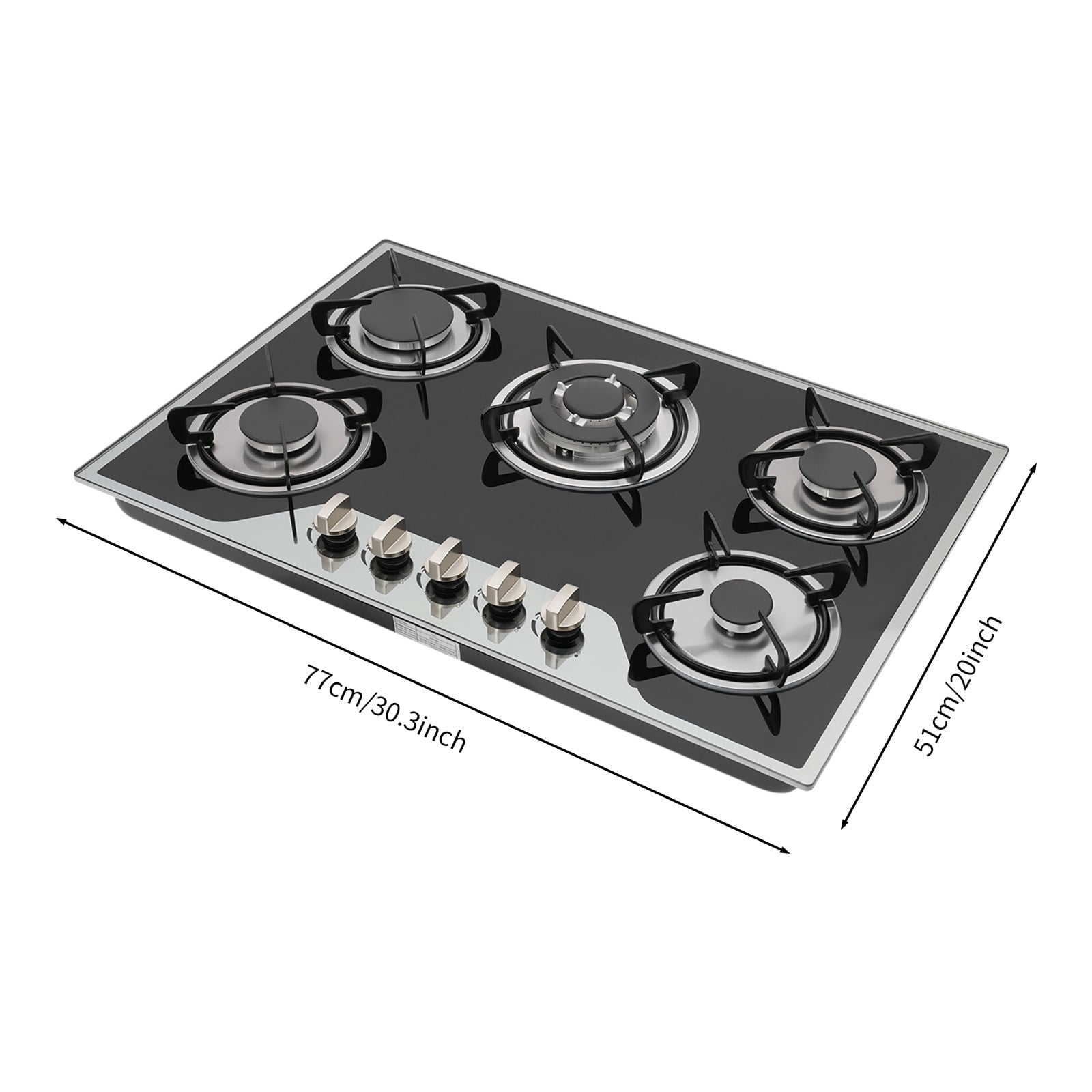 30 Inch Gas Cooktop, 5 Burners Built-in Stainless Steel Gas Stovetop, LPG/NG Dual Fuel Convertible Gass Cooktop