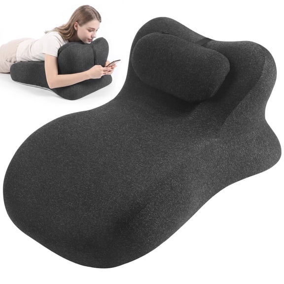 Ergonomic Memory Foam Wedge Pillow, 22.4 x 15.7 x 10.6 in Reading Cushion with 27 Degree Angle, Contoured Support Wedge Pillow for Prone Sleeping, Maternity Support, Gaming, and Leg Elevation